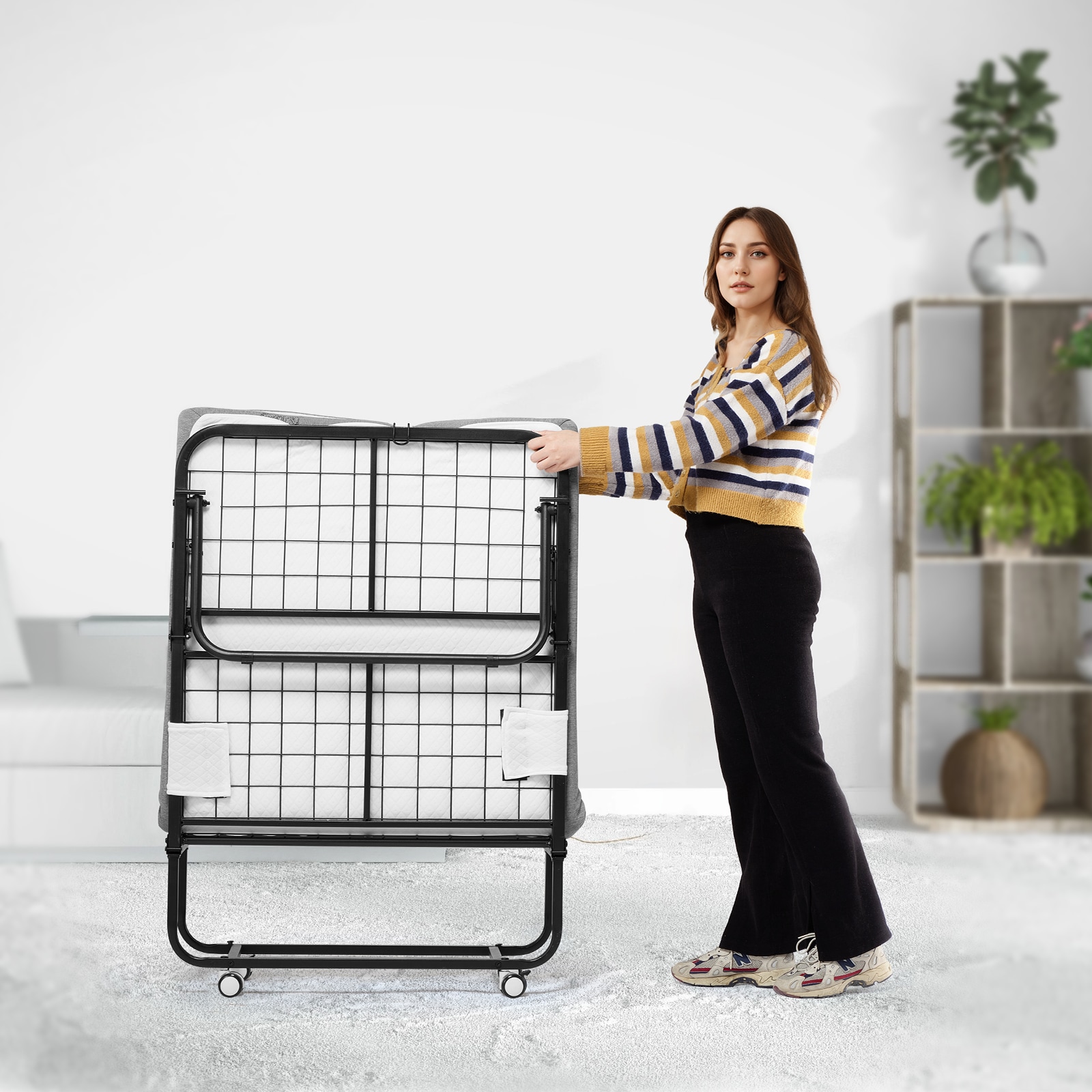 Folding Guest Bed For Adults With Grey Mattress Twin Size_voghion.com